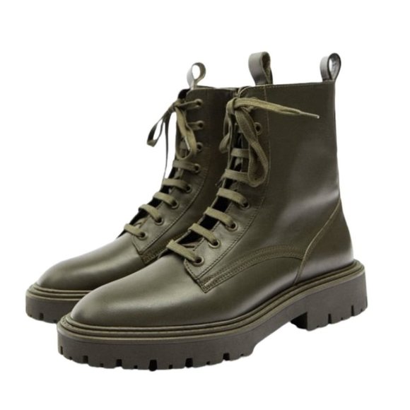 Zara Olive Combat Boots - Picture 1 of 8